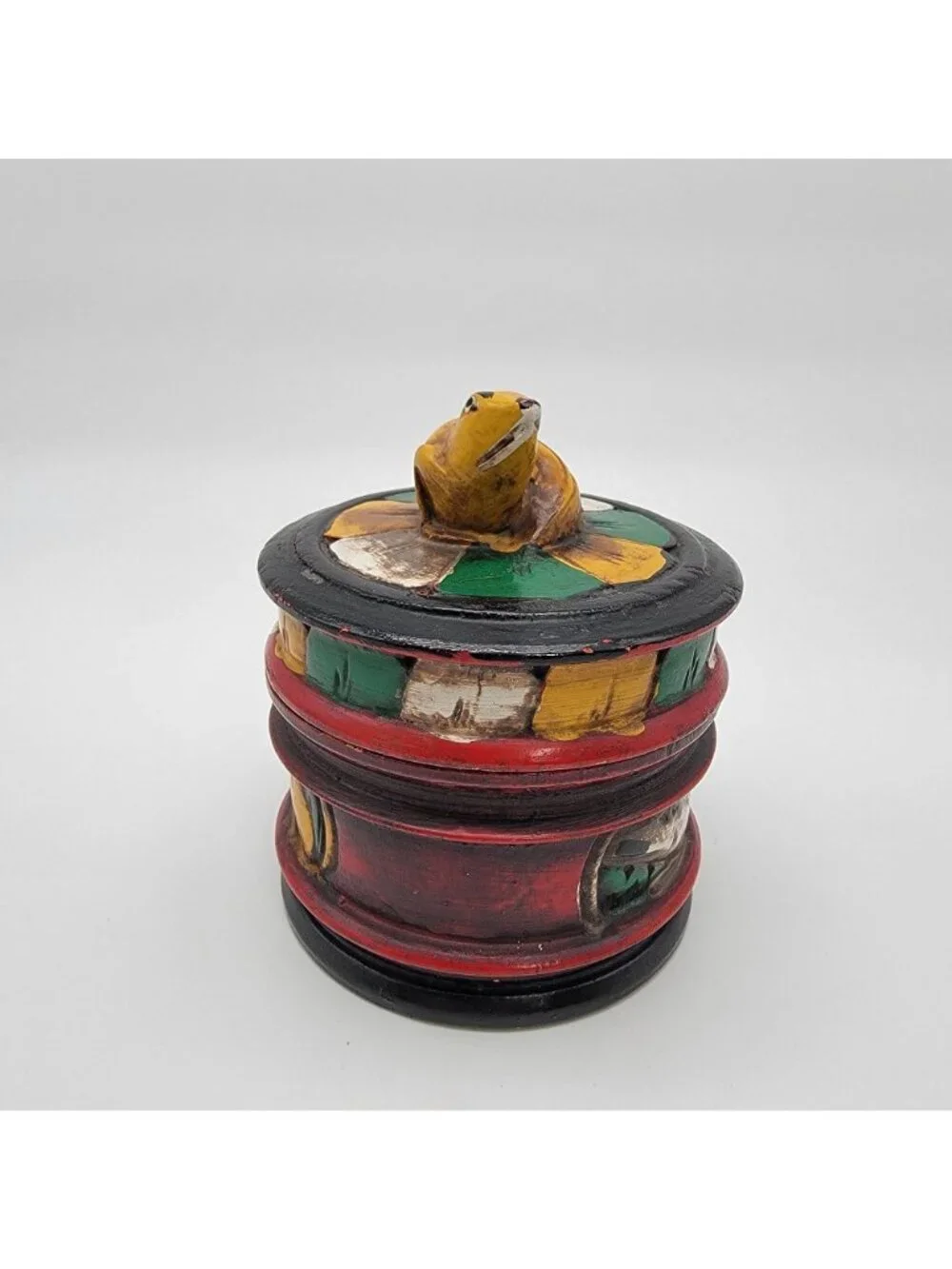 Mexican Folk Art Hand-Painted Wooden Frog Box